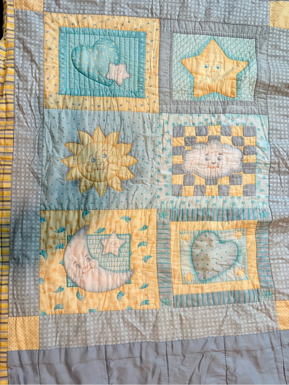 Baby Star & Moon Patchwork Quilt - Blue and Yellow